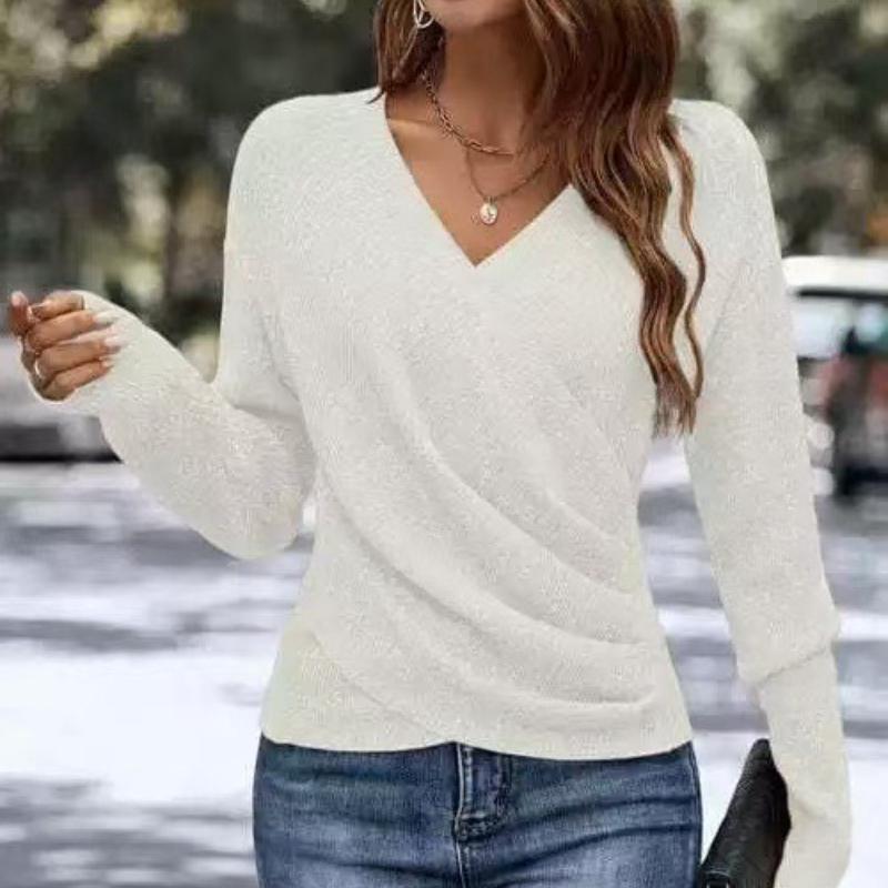 Elegante Damenpullover mit V-Ausschnitt und langen Ärmeln - Weicher warmer Winterpullover, Formelle Oberteile für Damen, Damenpullover