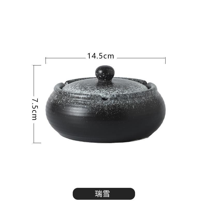 Retro Ceramic Ashtray with Cover Anti-ash Flying Round Cigarette Butts Cylinder Home Decoration Accessories Ceramic Ashtray