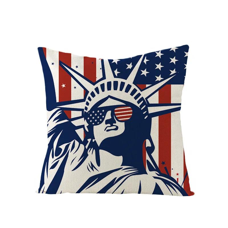 4th of July  Independence Day Decorations Cushion Cover American Flag Throw Pillow Cover Home Decorative Linen Pillow Case 45*45