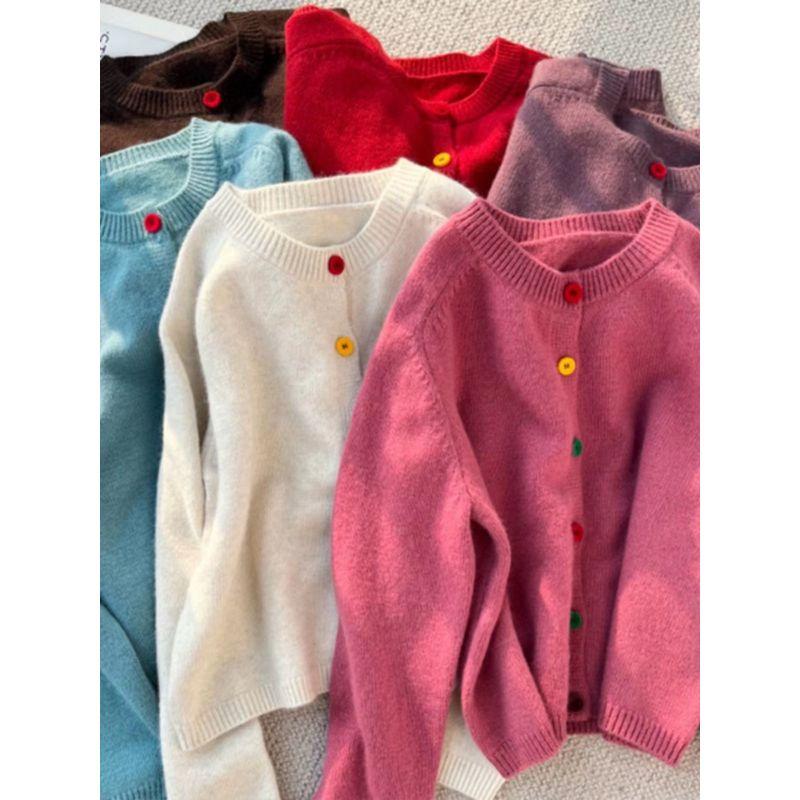 

Gentle Retro round Neck Color Buckle Knitting Cardigan Sweater Blue L Recommended 52.50 kg-57.50 kg