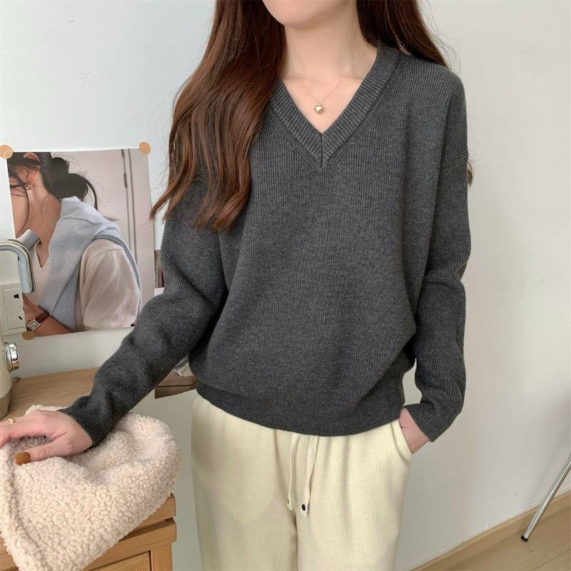 

Christmas red collar soft waxy sweater women s autumn and winter new casual relaxation lazy inside knitted sweater bottoming top M темно-серого