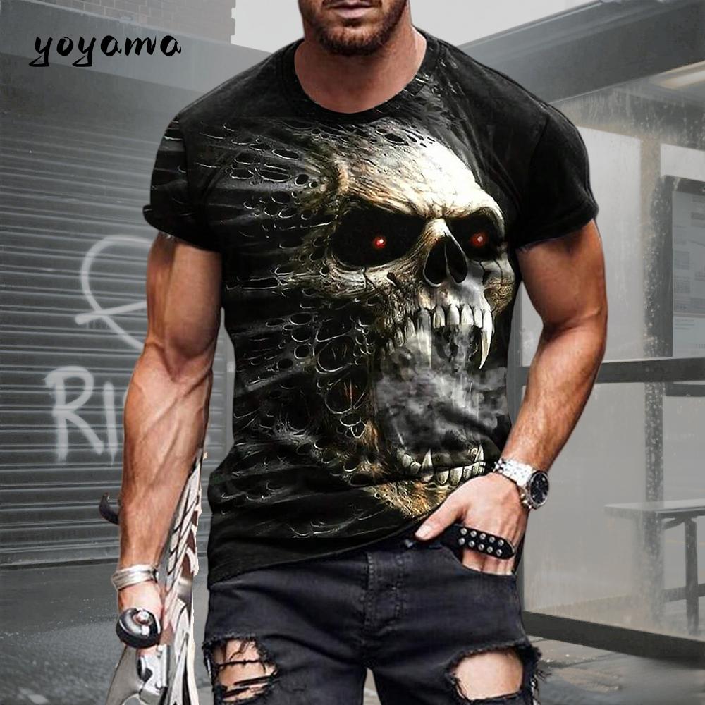 Herren T-Shirt Totenkopf Print T-Shirt Herren Totenkopf Grafik T-Shirts Herren Sommerkleidung Herren T-Shirts Kurzarm T-Shirt Harajuku Herren Kleidung
