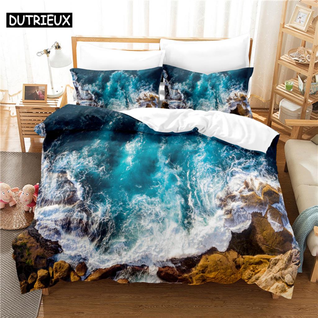 Comforter 3D Digital - Printed Beautiful Ocean - Themed Queen - Sized With Fashionable Design