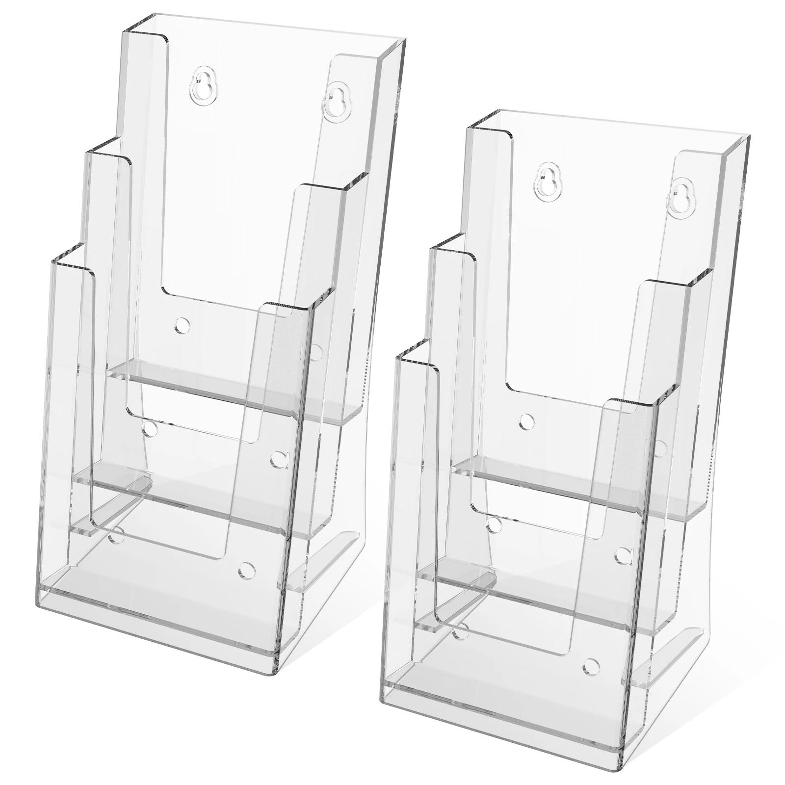 2Pcs Brochure Holder 3 Tiers Clear Acrylic Brochure Display Stand Multifunctional Literature Rack for Wall Mount or Countertop