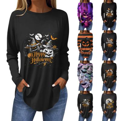 Dames T-shirt met ronde hals en print, lange mouwen en losse pasvorm.
