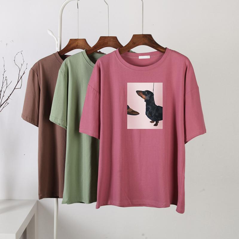 Hirsionsan Vintage Art T Shirt Women Summer Casual 100% Cotton Short Sleeve Tees Female Loose Cartoon Pattern Print White Tops