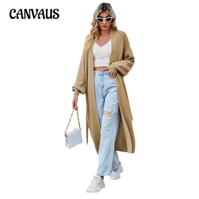 Autumn and Winter Women's Sweater Simple Solid Color Belted Knitted Cardigan Loose Sweater