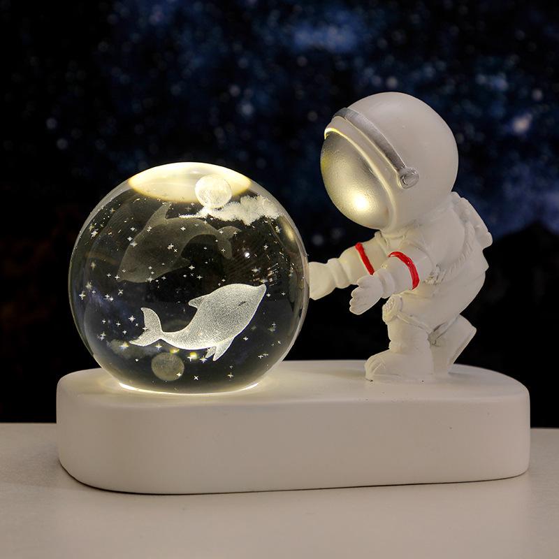 Creative Astronaut Night Light with Crystal Ball Base - Moon Festival Gift Ornament