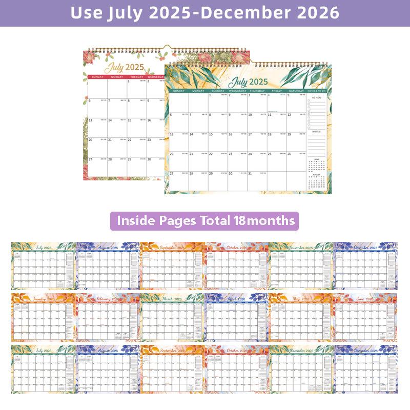 2025-2026 Wall Calendar 18 - Month Paper Calendar with Twin-Wire Binding + Thick Paper To-Do List and Notes for Office Home