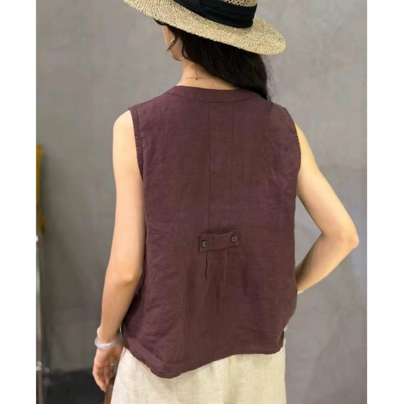 Johnature Retro Artistic Sleeveless Shirt For Women Summer Loose Casual Versatile Tops For Women