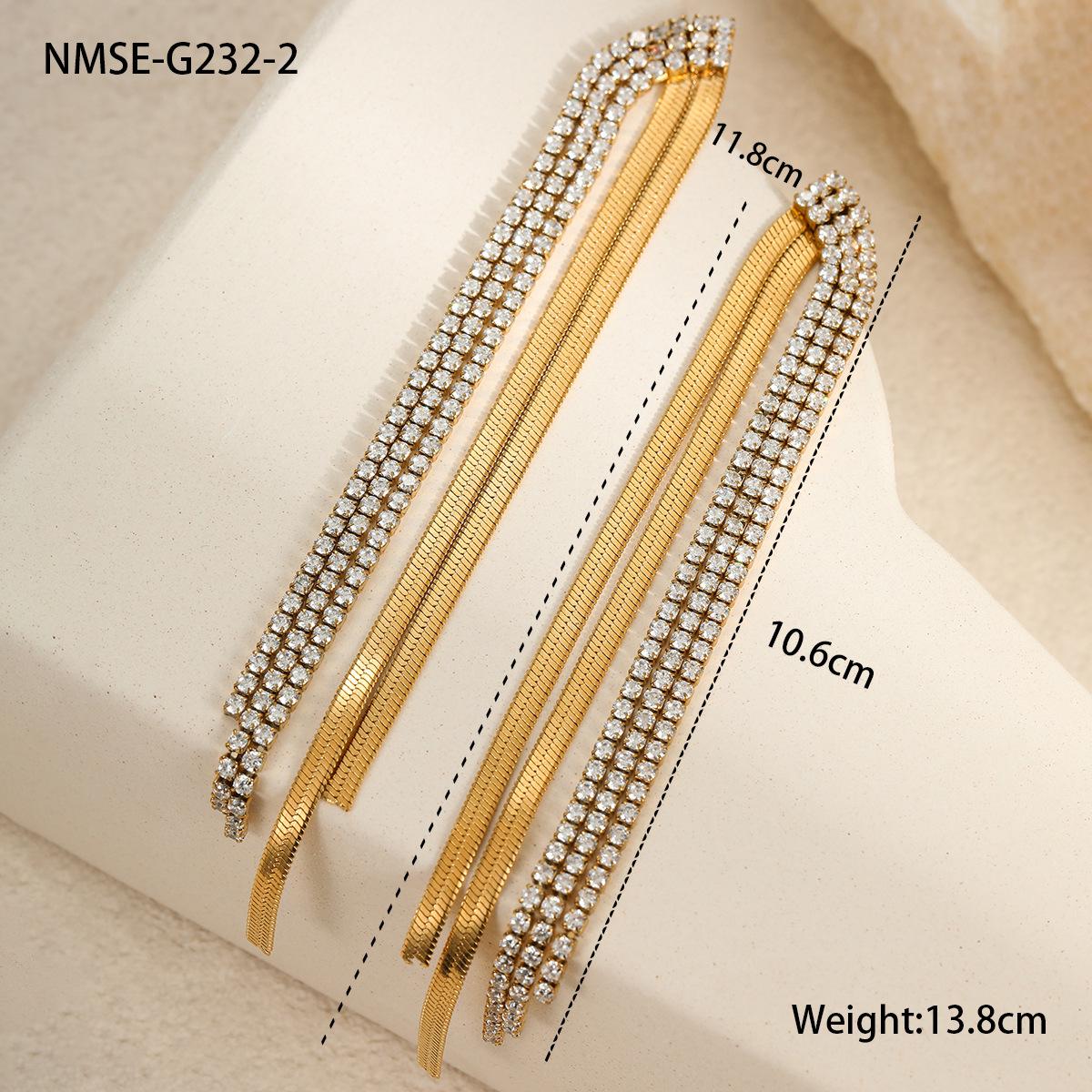 GEMCHIC Women s Stainless Steel Zircon Chain Tassel Earrings Geometric Two-Tone Design Fashion Jewelry