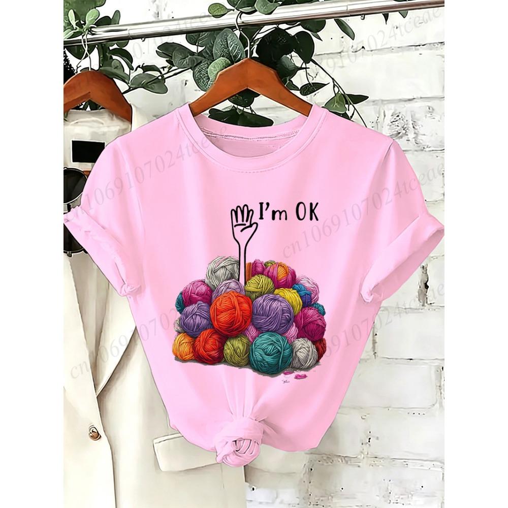I'm OK Grafik Damen T-Shirts Unisex Lässig O-Ausschnitt Kurzarm T-Shirts Mode Streetwear Herren Damen Tägliche T-Shirt Oberteile