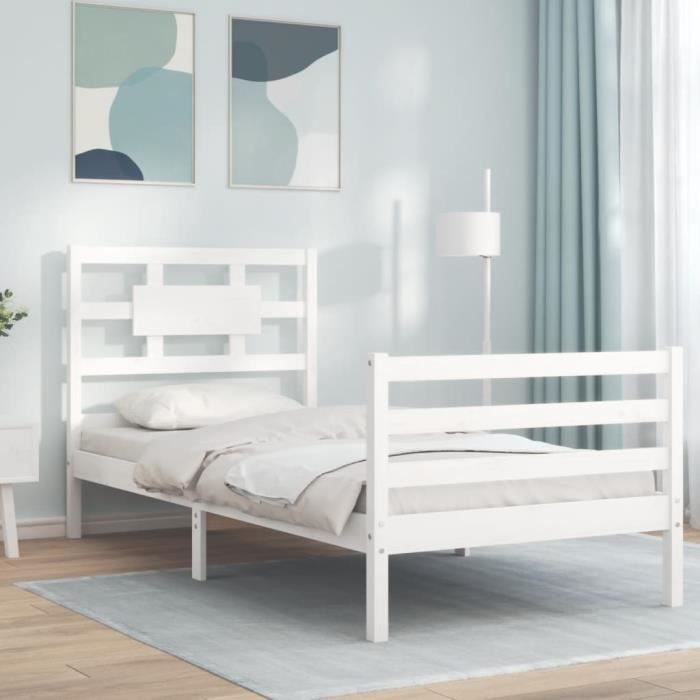 VidaXL Bed Frame with Headboard White Simple Solid Wood 3194407
