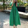 Sommer Lässige Kleider Blumenkleider Damen Kurzarm Retro Druck Langes Kleid Damen 2026 M-4XL Locker Grün Damenkleid 15686