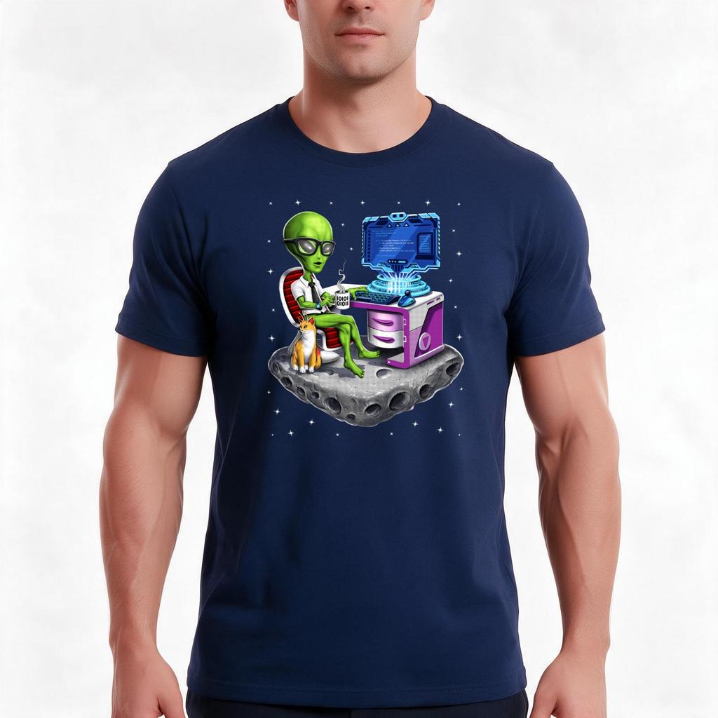 Space Alien Programmer Tshirt Summer Casual Cotton Tee Unisex Unisex Unisex