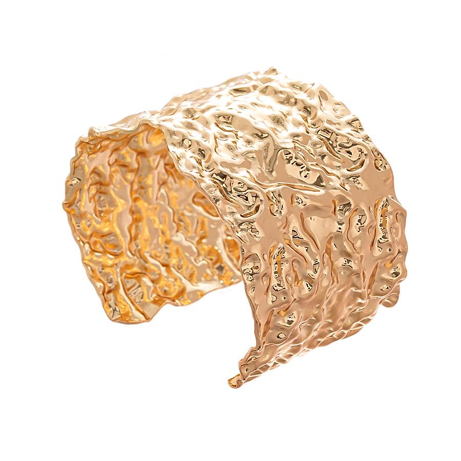 Geometric Metallic Irregular Wrinkled Open Bangle: High-End European and American Women's Jewelry