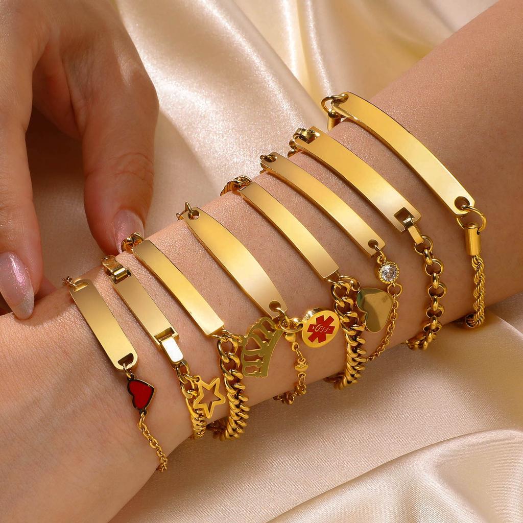 Free Customized Medical Bracelet for Women Customized Name Date Chain Bracelets Hypoallergenic Stainless Steel Jewelry Gift