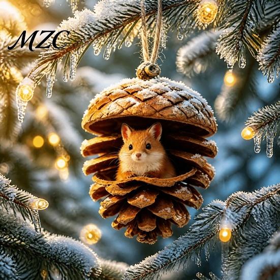Durable Holiday Ornaments Forest Animal Acorn Ornaments, Cozy Woodland Christmas 2D Acrylic Realistic Hanging Decor Pine Cone Pendant for Xmas