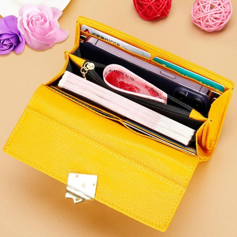 Women's long leather wallet with large capacity and genuine leather