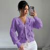 Women's V‑Neck Long Sleeve Knit Cardigan Loose Fit Commuter Style 3D Bow Decor Sweater