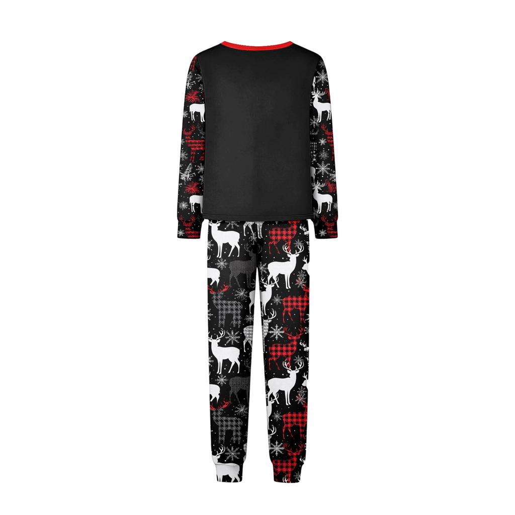 Christmas Print Parent-Child Matching Pajama Set with Neck, Long Sleeves and Pants