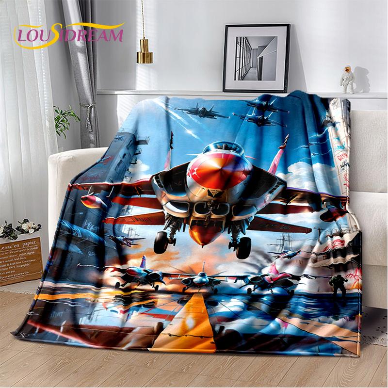 3D Space Spitfire Aircraft  Air Force Jet Fighter Cartoon Blanket,Soft Throw Blanket for Home Bedroom Bed Sofa Cover Child Gift