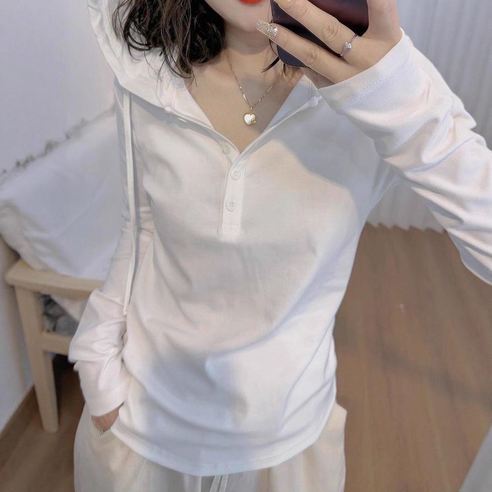 Women's Velvet Hooded Long-Sleeve Slimming T-Shirt for Spring/Autumn - Flaw-Hiding Plus Size Base Layer