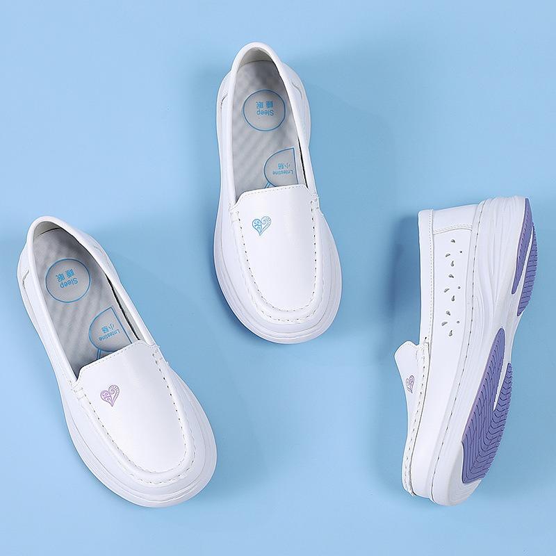 Air Cushion Nurse Shoes Women's Spring Summer Hollow Soft Sole Breathable Thick Sole Non-slip Leather Work Medical Shoes Spot