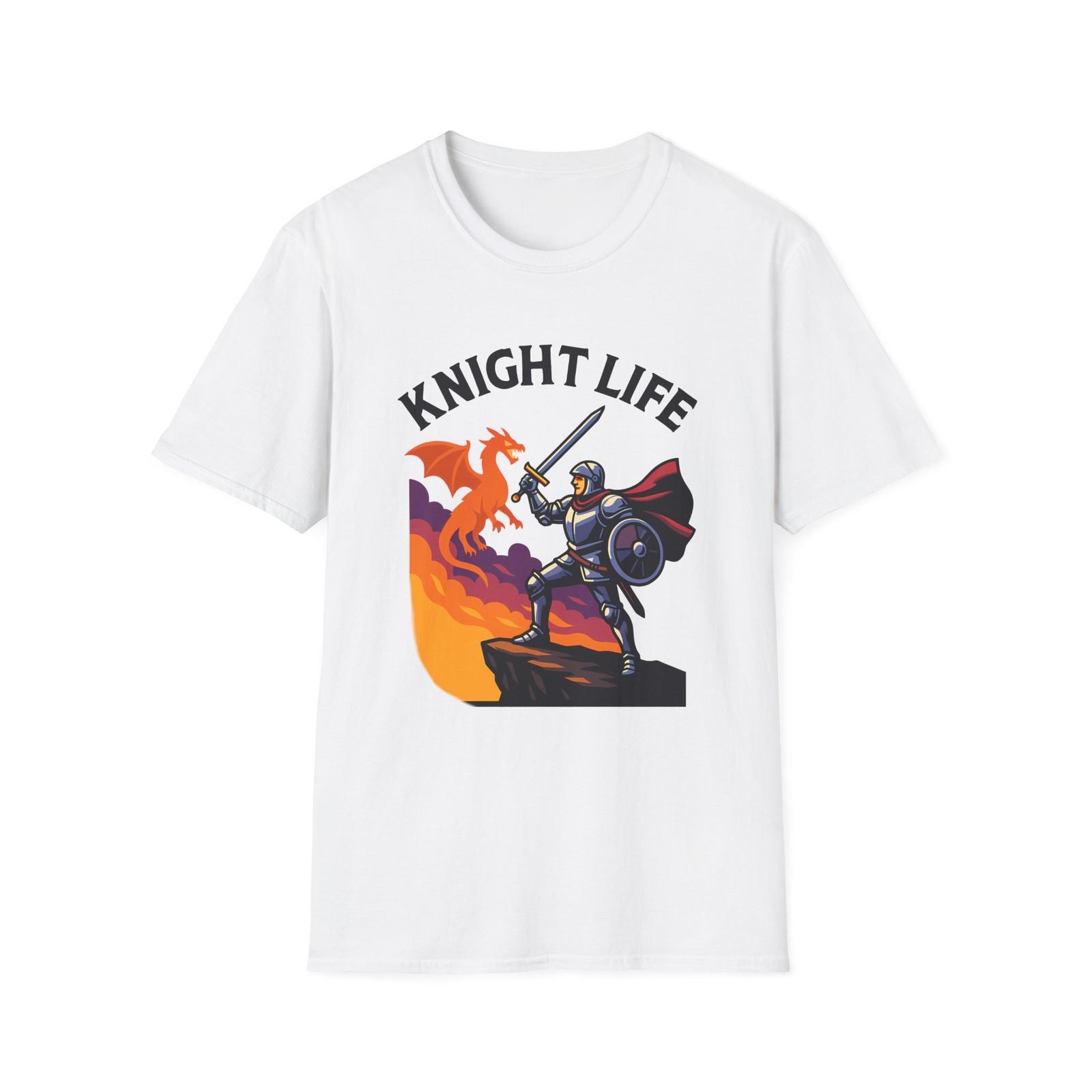 Unisex Softstyle T-Shirt Mens Womens Tees Top Knight Dragon Cliff Fantasy Battle Epic Medieval Art S