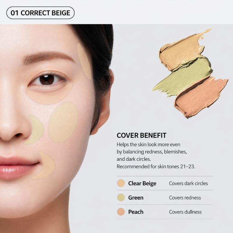 THE SAEM Cover Perfection Triple Pot Concealer 13.5g – 7 Color Correcting Cream Palette for Flawless Coverage & Contouring