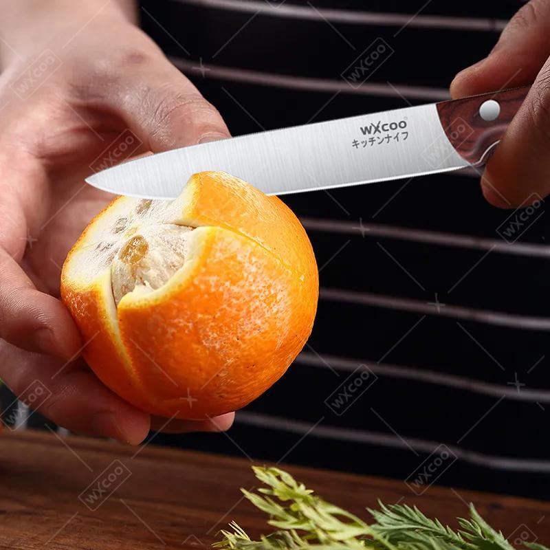 WXCOO Professional Kitchen Knife Fruit Peeling Chef's Knife Meat Cleaver Fruit Slicing Stainless Steel Fruit Knife Wooden Handle