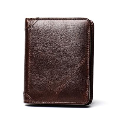 Oil Wax Leather Short Wallet Genuine Anti Magnetic Dollar Clip Multiple Card Slots Can Be Used As RFID Holder Top Layer