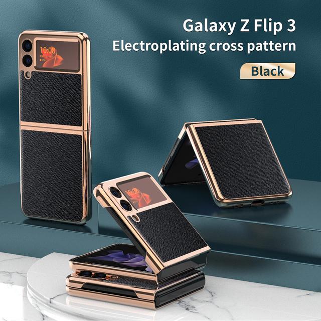 Plain Leather Case For Samsung Galaxy Z Flip 3 Phone Shell Z Flip Folding Screen Electroplating All -Inclusive Anti -Fall Holster