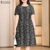 Women Casual Round Neck Floral Print Short Sleeve Dres