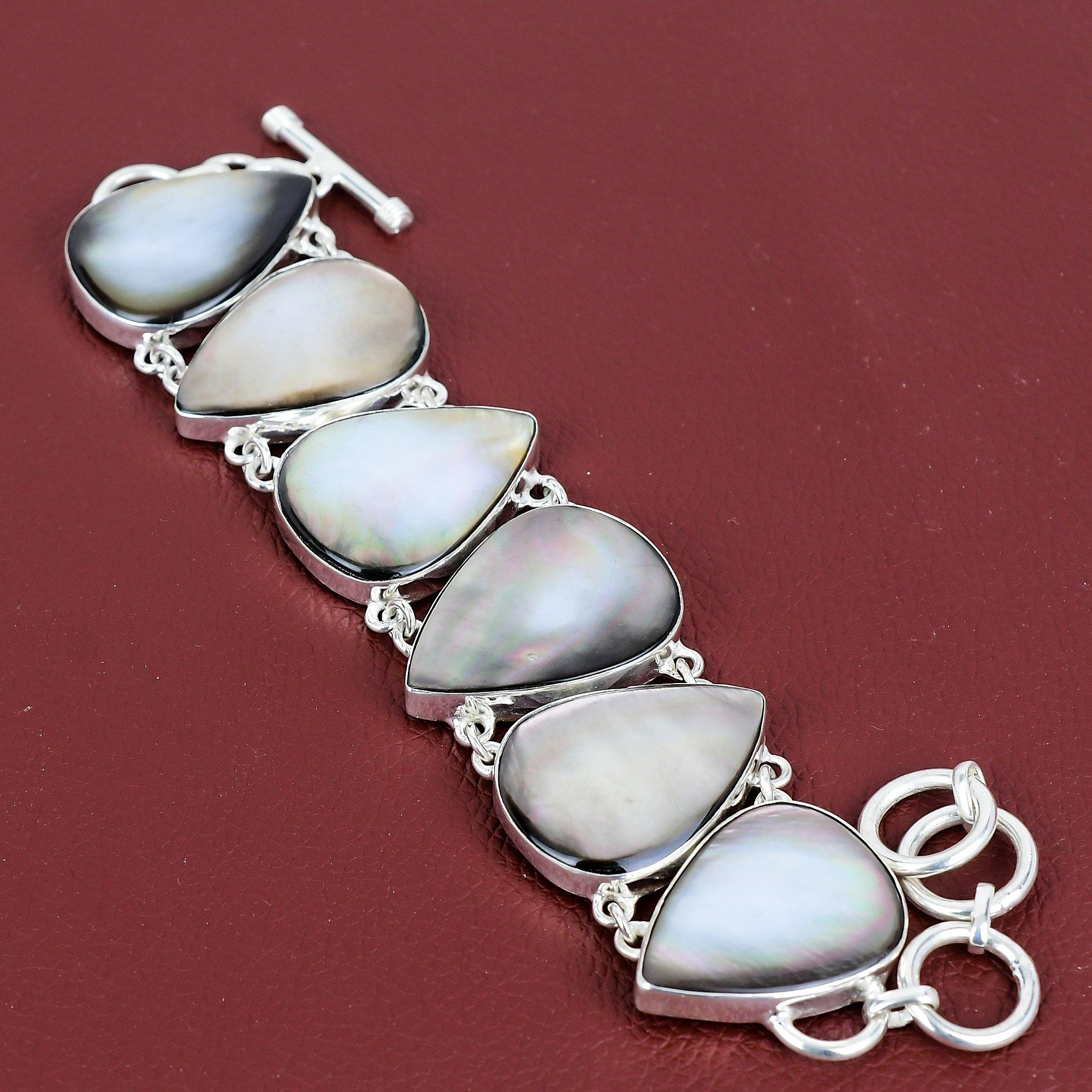 

Black mother of pearl bracelet 925 sterling silver bracelet adjustable chain gemstone bracelet silver jewelry handmade bracelet gift for mom Adjustable
