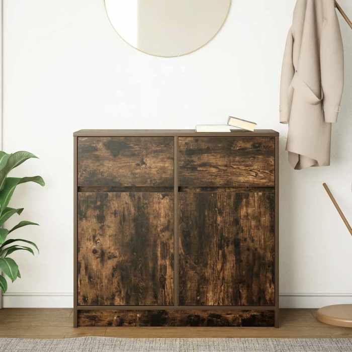VidaXL Buffet avec tiroir chêne fumé 80x34x76 cm bois d'ingénierie, meuble de rangement, buffet, meuble d'entrée, meuble 861539