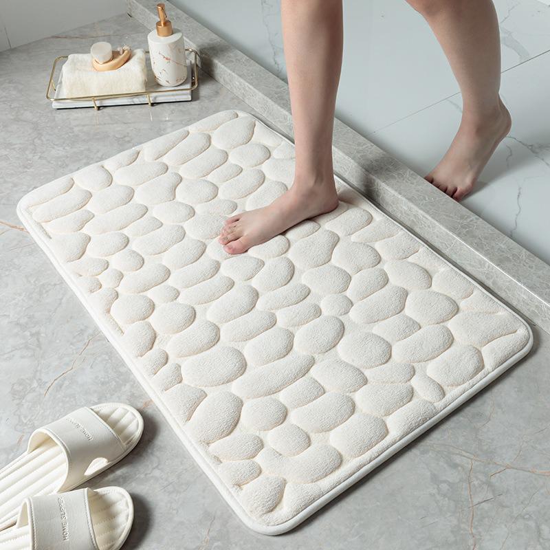 Pebble Print Non-Slip Coral Fleece Bathroom Rug and Toilet Mat Set