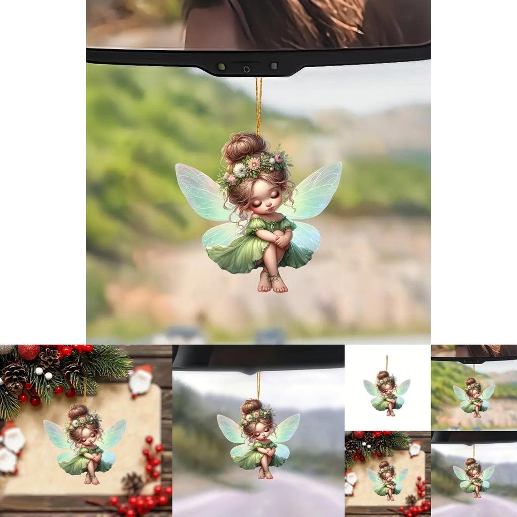 Adorable Green Fairy Acrylic Pendant Car Mirror Decoration Keychain Charm Accessory