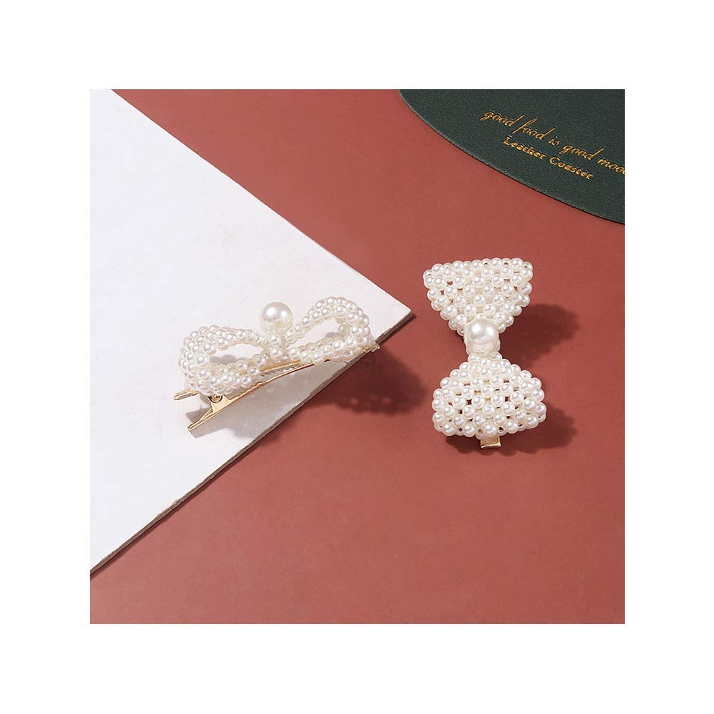 Girls' Hair Ornament, Pearl White Ribbon, 2-Piece Set, Hair Ornament, Hair Clip, Hair Clip, Stylish and Cute for Formal Occasions, Birthday Parties,