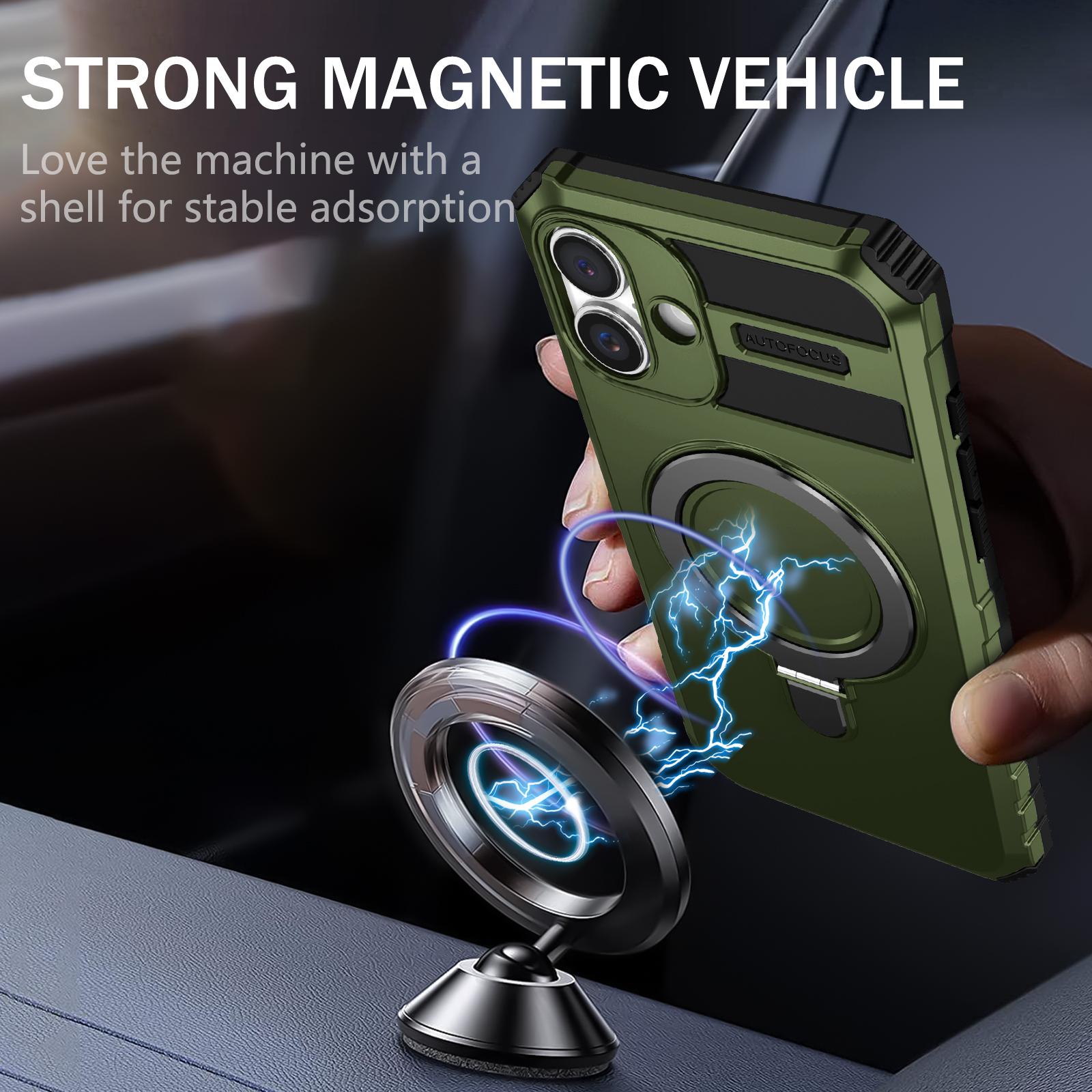 

For iPhone 16 Case Magnetic Kickstand PC+TPU Phone Cover Compatible with MagSafe