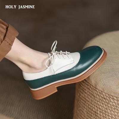2024 Zapatos Individuales con Cordones Mujer Zapatos de Plataforma Color Mixto Primavera Otoño Zapatos Casuales Mujer Zapatos de Cuero Genuino Zapatos de Mujer