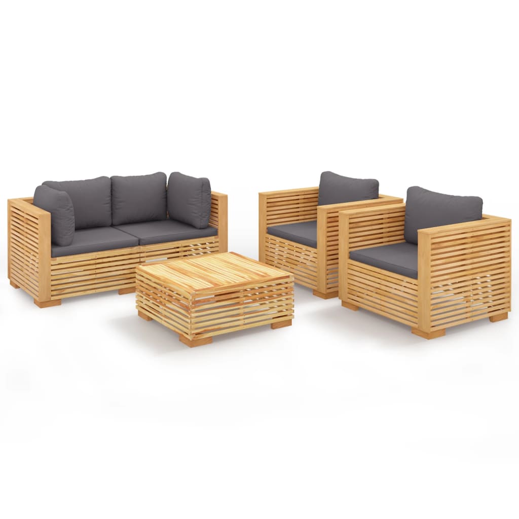 5 Piece Garden Lounge Set with Cushions Solid Teak Wood