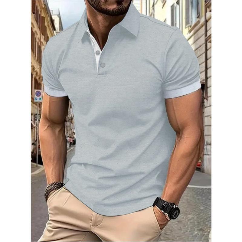 Men's Short Sleeve Color Matching Fashion with Men's Lapel Short Sleeve