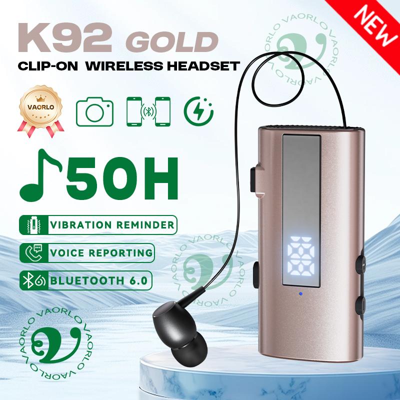 K92 Bluetooth 6.0 Lavalier Business Headset Call 30h/Music 50h Vibration Reminder LED Digital Display With Mic Wireless Earphone