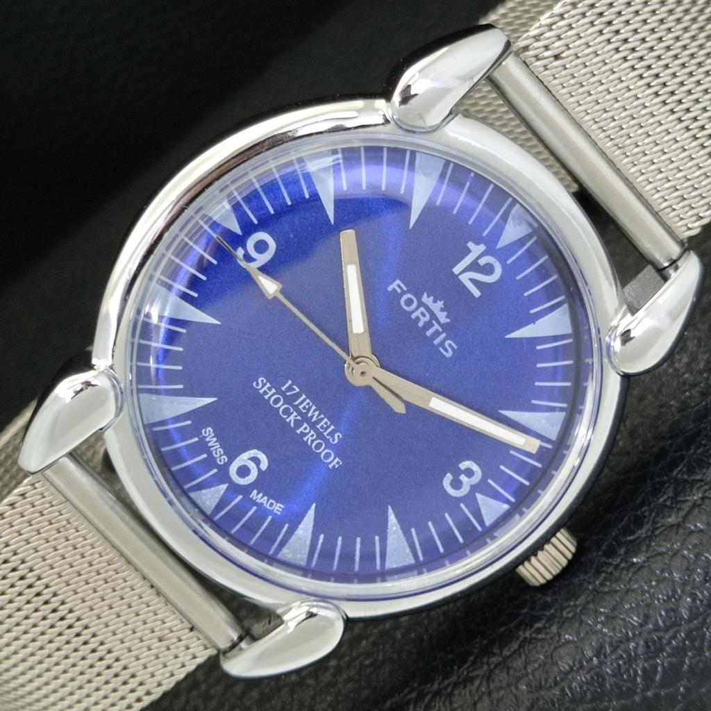 VINTAGE HAND-WINDING REFURBISHED SWISS MENS BLUE COLOR DIAL WATCH A700812-5 R205a-a700812