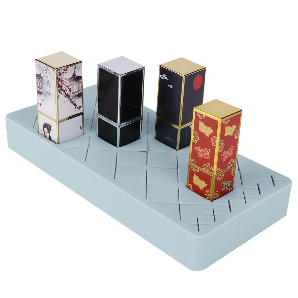 24 Slots Silicone Lipstick Organizer Makeup Cosmetics Holder Storage Box Display StandBlue