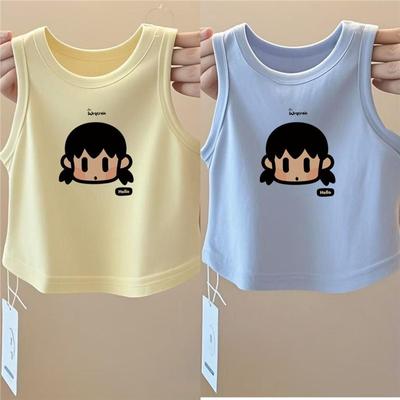 Baby Vest For Girls Tops Sleeveless Newborn Cartoon Undershirts Children Round Neck T-Shirt Cotton Fashionable Casual Vest Toddler Clothes Summer