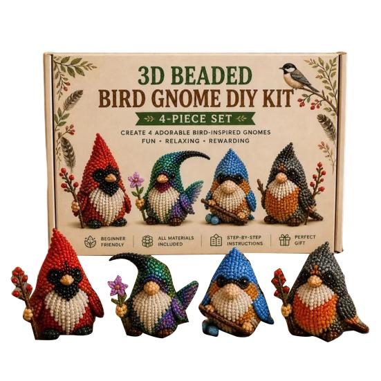 Tiny 3D Beaded Animal Petite 3D DIY Kit Beaded Gnome Craft Kit Creative 4-Pack C