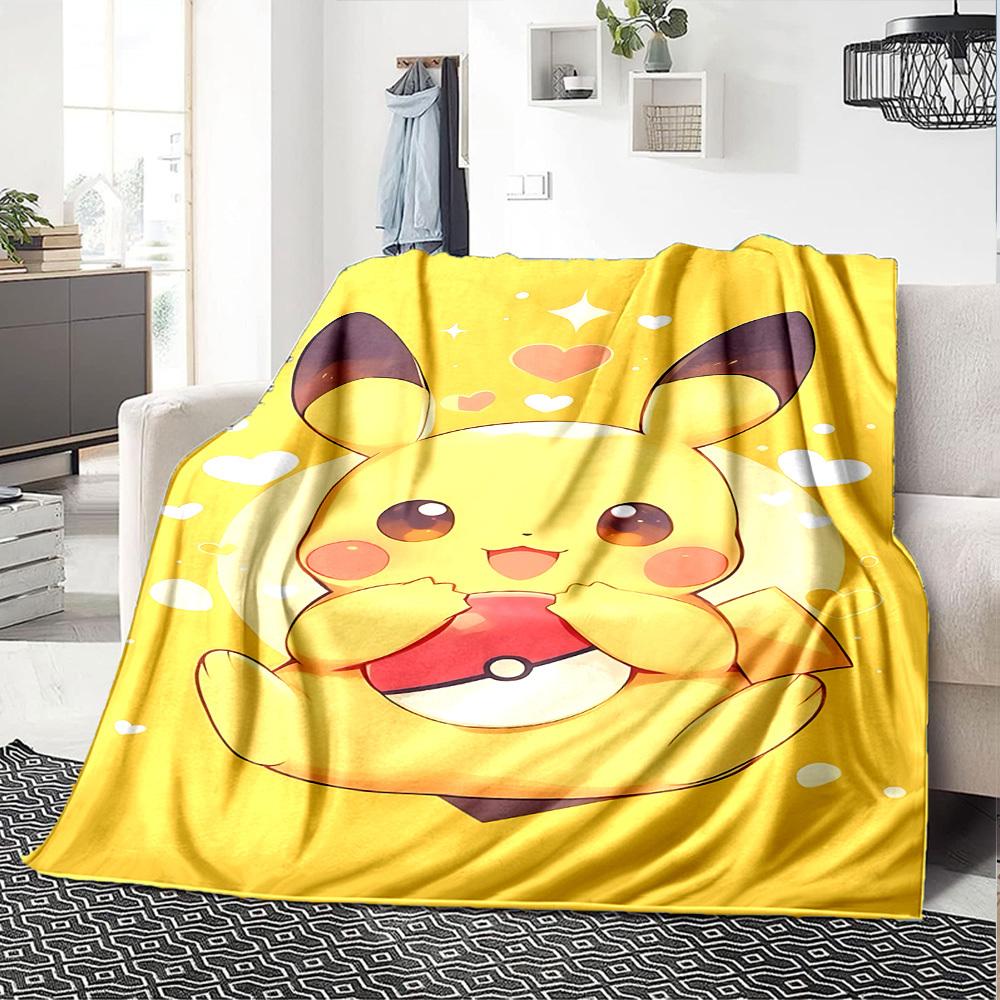 1pc Pikachu Heart blanket Lightweight Flannel Throw for Sofa Bed Travel Camping Livingroom Office Couch Chair