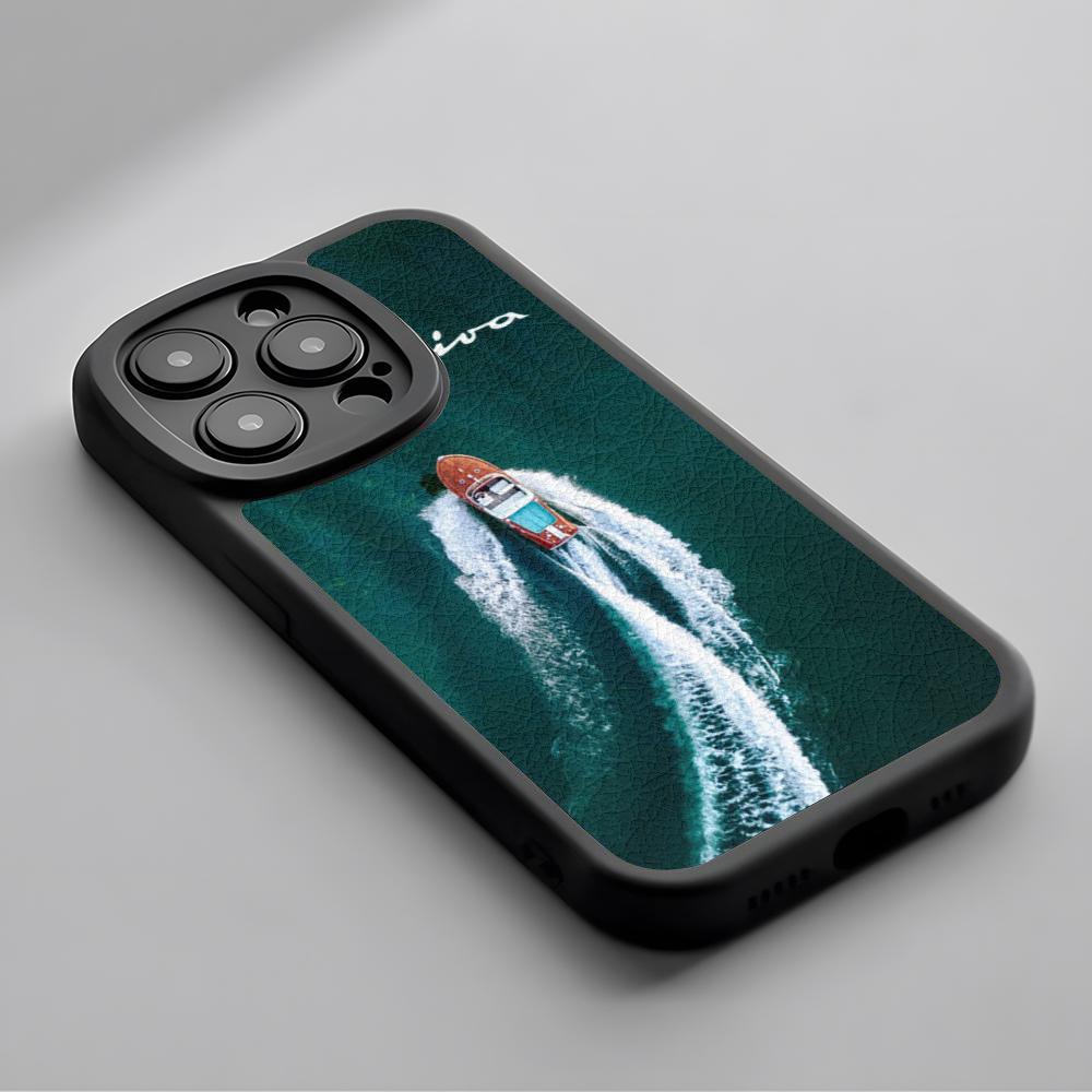 

Fashion riva yacht pattern design ins Phone Case For iPhone 16 15 14 13 12 11 Plus Pro Max Lambskin Silicone Cover black iPhone 14 Pro